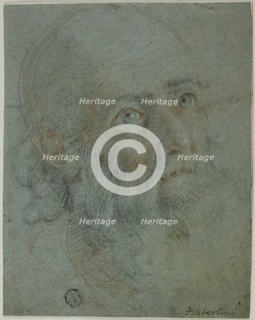 Head of a Bearded Man, Looking Up to Right: Study for Saint Catherine of Alexandria..., c.1603. Creator: Ludovico Cardi.