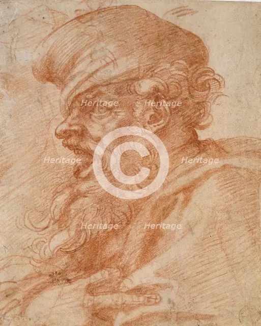 Head of a Bearded Man shouting, 16th century. Artist: Michelangelo Buonarroti.