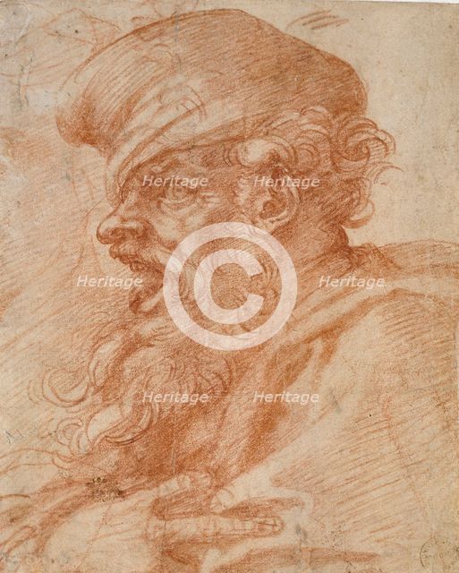 Head of a Bearded Man shouting, 16th century. Artist: Michelangelo Buonarroti.