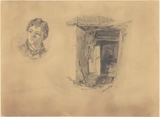 Head of a Boy; and the Entrance to a Shack, 1871. Creator: John Singer Sargent