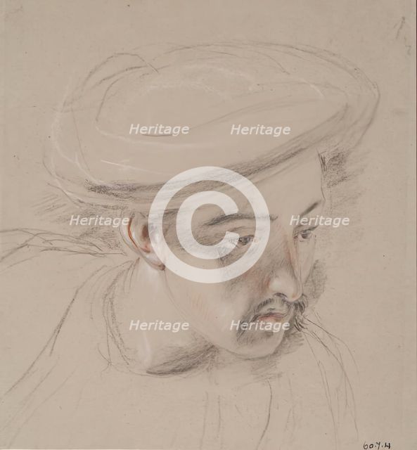 Head of a Cavass - Study for Slave Market, Constantinople, 1830. Creator: William Allan.