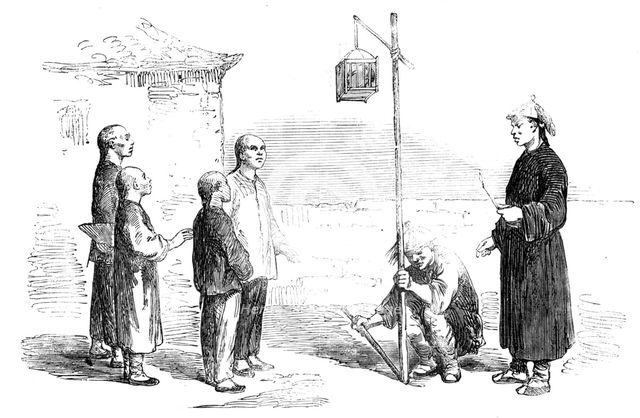 Head of a Chinese Criminal exposed in a Cage to his Children...1857.  Creator: Unknown.