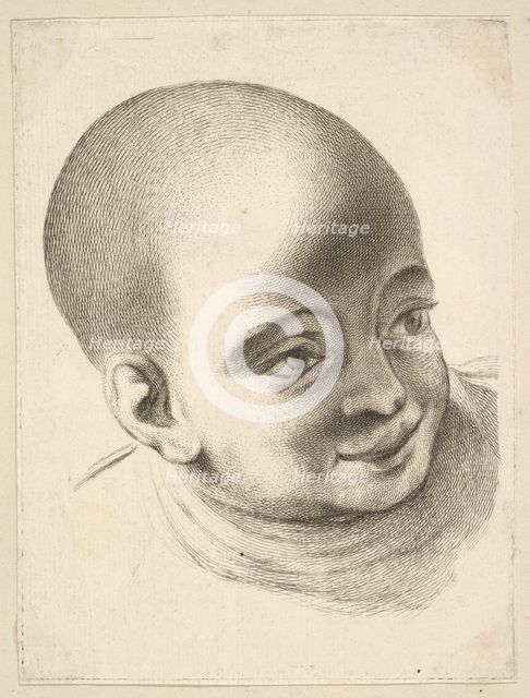 Head of a Child, from Livre de Têtes Gravées d'apres F. Boucher et Autres (Book of..., 18th century. Creator: Unknown.