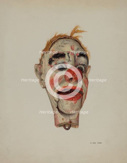 Head of a Clown Marionette, c. 1939. Creator: Vera Van Voris.