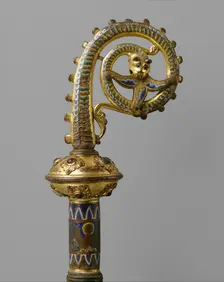 Head of a Crozier with a Serpent Devouring a Flower, French, ca. 1200-1220. Creator: Unknown