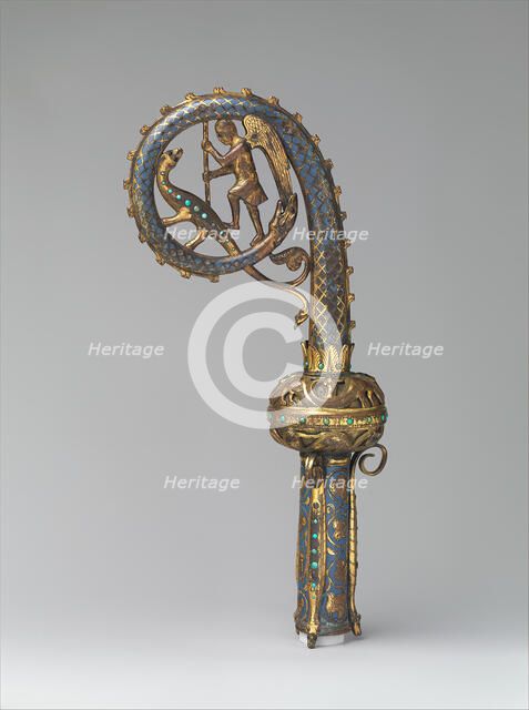 Head of a Crozier with Saint Michael Slaying the Dragon, French, 1220-30. Creator: Unknown.