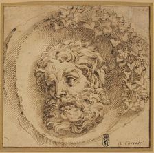 Head of a Faun in a Concave Roundel, probably c. 1595. Creator: Agostino Carracci