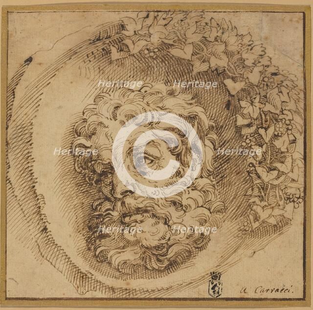 Head of a Faun in a Concave Roundel, probably c. 1595. Creator: Agostino Carracci.