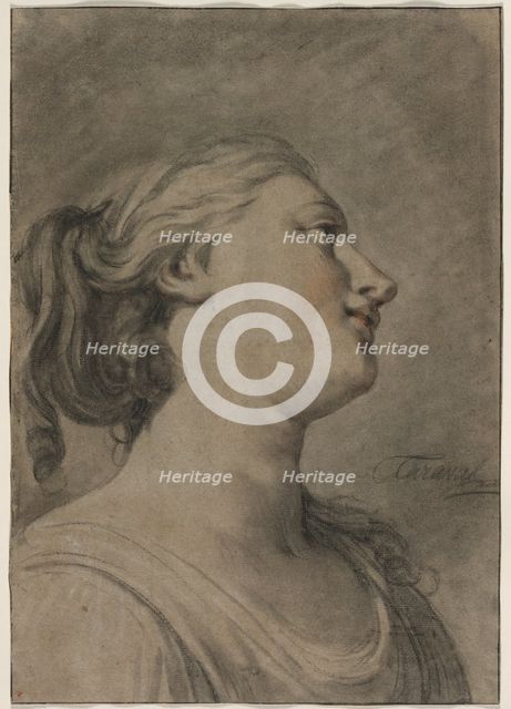 Head of a Female Figure in Profile, Turned to the Right, c. 1763-1770?. Creator: Hughes Taraval (French, 1729-1785).