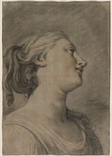 Head of a Female Figure in Profile, Turned to the Right, c. 1763-1770?. Creator: Hughes Taraval (French, 1729-1785)