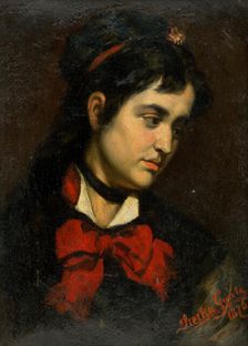 Head of a Girl with Red Scarf, 1876. Creator: Gyula Stetka