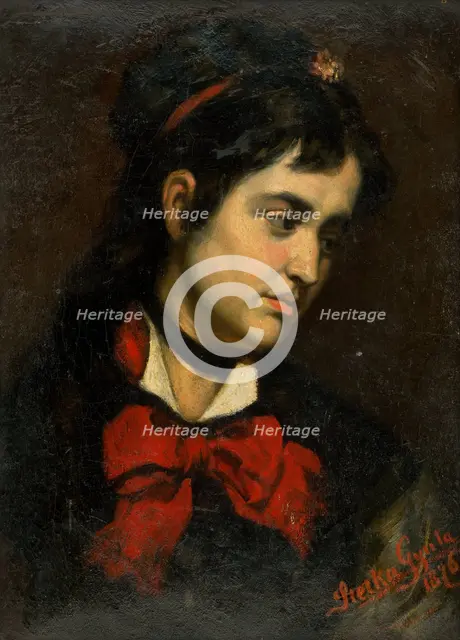 Head of a Girl with Red Scarf, 1876. Creator: Gyula Stetka.