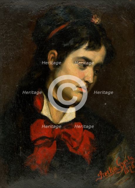 Head of a Girl with Red Scarf, 1876. Creator: Gyula Stetka.