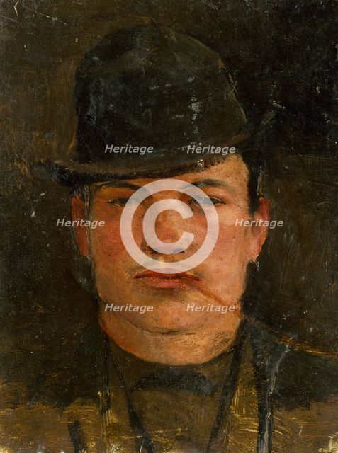 Head of a Lad with a Stiff Hat and a Cheroot, 1890-1900. Creator: Ladislav Mednyanszky.
