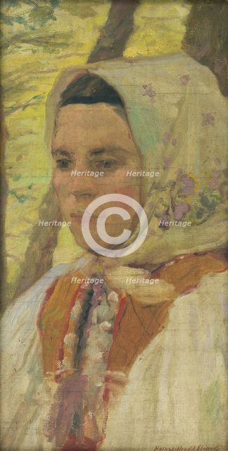 Head of a seated young woman, c1905. Creator: Elemír Halász-Hradil.