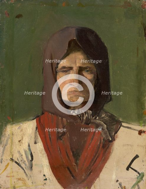 Head of a Villager in a Dark Scarf, 1895-1900. Creator: Ladislav Mednyanszky.
