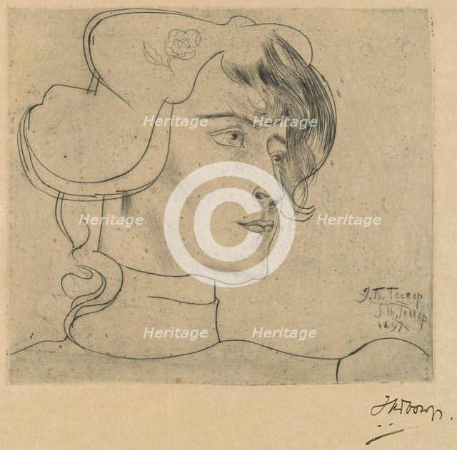Head of a Woman (Marguérite Adolphine Helfrich), 1897. Creator: Jan Toorop.