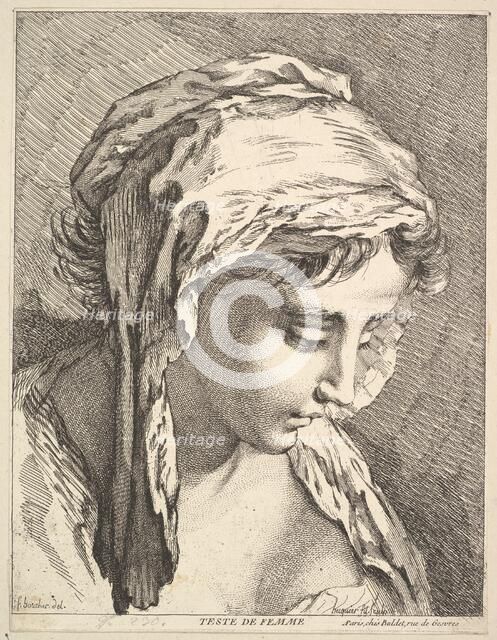 Head of a Woman, mid to late 18th century. Creator: Jacques Gabriel Huquier.
