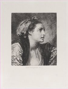 Head of a Woman, after Greuze, 1871. Creator: Jules-Ferdinand Jacquemart