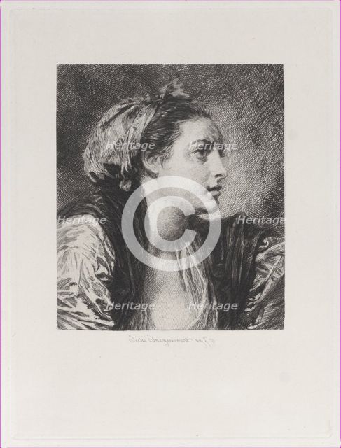 Head of a Woman, after Greuze, 1871. Creator: Jules-Ferdinand Jacquemart.