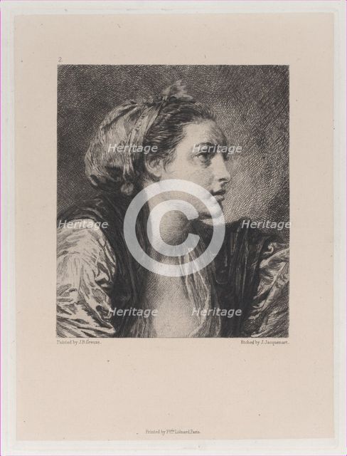 Head of a Woman, after Greuze, 1871. Creator: Jules-Ferdinand Jacquemart.