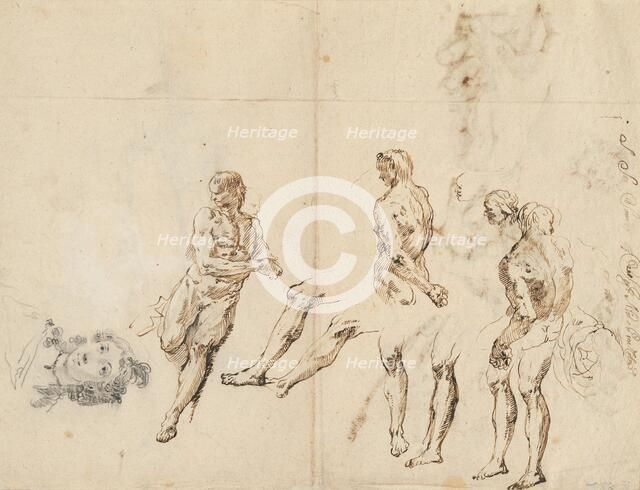 Head of a Woman and Studies of a Male Nude [verso]. Creator: Francesco Fontebasso.