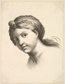 Head of a Woman, from Livre de Têtes Gravées d'apres F. Boucher et Autres (Book of..., 18th century. Creator: Unknown