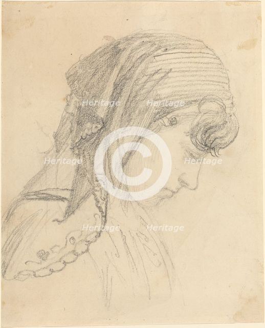 Head of a Woman in a Scarf, Looking Down. Creator: John Flaxman.