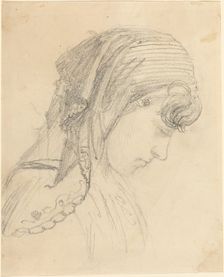 Head of a Woman in a Scarf, Looking Down. Creator: John Flaxman