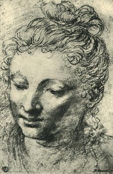 Head of a woman looking down, mid 16th century, (1943). Creator: Paolo Veronese