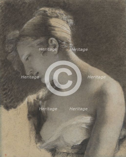 Head of a Woman: Study for 'The Happy Mother' (L'Heureuse mère), 1810. Creator: Pierre-Paul Prud'hon.