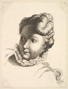 Head of a Woman Wearing a Ruff, from Livre de Têtes Gravées d'apres F. Boucher et ..., 18th century. Creator: Unknown