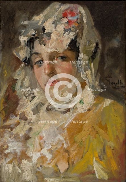 Head of a Woman with a White Mantilla, c1882. Creator: Joaquin Sorolla y Bastida.
