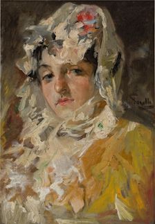Head of a Woman with a White Mantilla, c1882. Creator: Joaquin Sorolla y Bastida