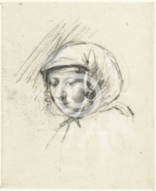 Head of a woman with a headscarf, to the left, c.1660. Creator: Moses ter Borch.