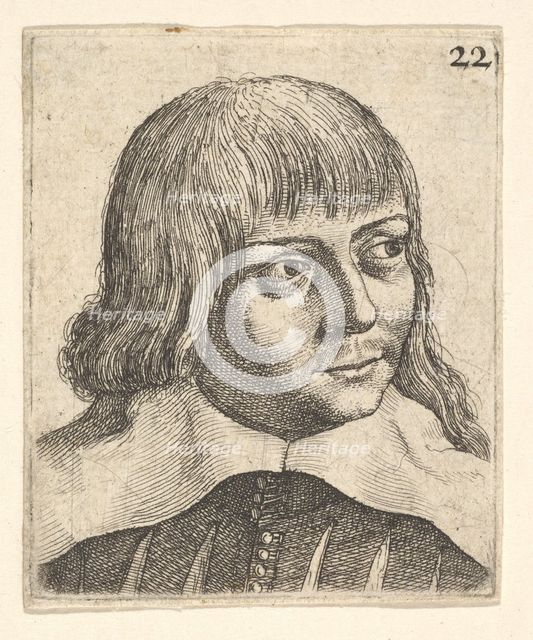 Head of a young man, turned slightly to right, 1625-77. Creator: Wenceslaus Hollar.