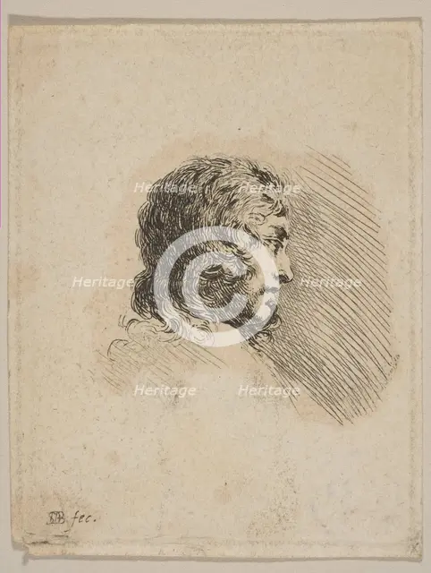Head of a young man in profile, from 'Various portraits' (Recueil de Diverses Piéces S..., ca. 1647. Creator: Stefano della Bella.