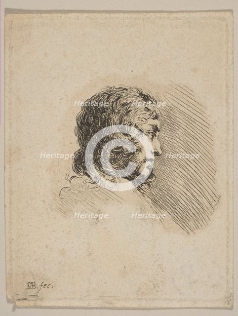 Head of a young man in profile, from 'Various portraits' (Recueil de Diverses Piéces S..., ca. 1647. Creator: Stefano della Bella.