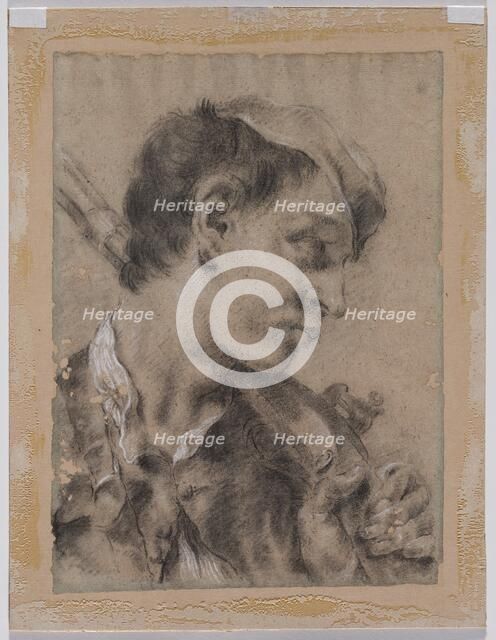 Head of a Young Man in Profile with a Gun over His Shoulder, c. 1730/40s. Creator: Giovanni Battista Piazzetta (Italian, 1682-1754).