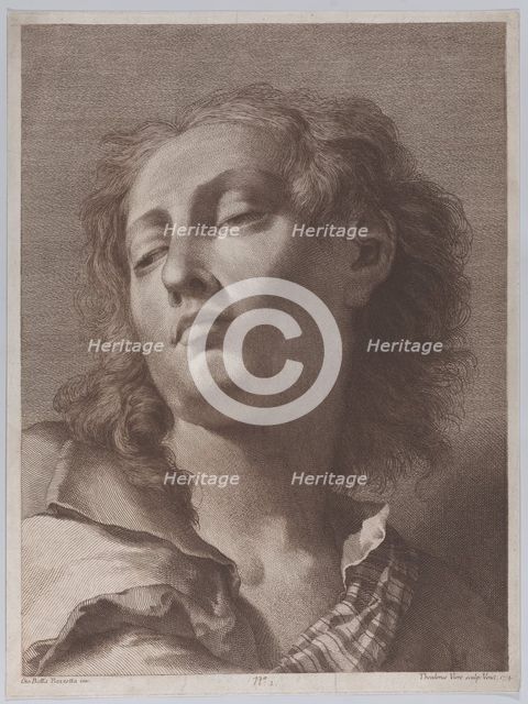 Head of a young man looking upwards; after Giovanni Battista Piazzetta, 1774. Creator: Teodoro Viero.