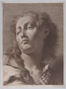 Head of a young man looking upwards; after Giovanni Battista Piazzetta, 1774. Creator: Teodoro Viero