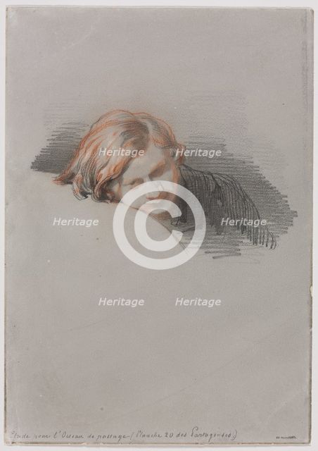 Head of a Young Man (Study for LOiseau de passage), 1853. Creator: Paul Gavarni (French, 1804-1866).
