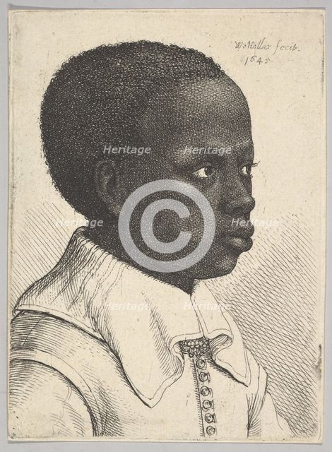 Head of a young black boy in profile to right, 1645. Creator: Wenceslaus Hollar.