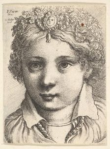 Head of a young girl wearing a jeweled headdress, ca. 1645. Creator: Wenceslaus Hollar