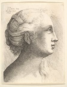Head of a young woman in profile to right, 1645. Creator: Wenceslaus Hollar