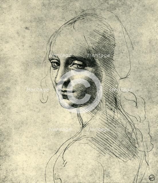 Head of a Young Woman (Study for the Angel in the 'Virgin of the Rocks'), c1485, (1943). Creator: Leonardo da Vinci.