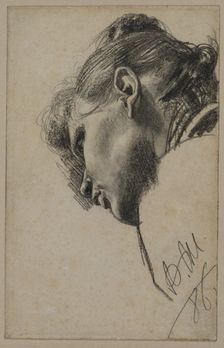 Head of a Young Woman Seen from Below, 1886. Creator: Adolph von Menzel (German, 1815-1905)