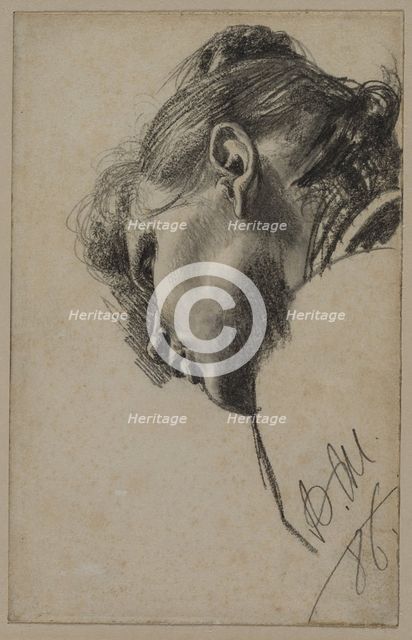 Head of a Young Woman Seen from Below, 1886. Creator: Adolph von Menzel (German, 1815-1905).