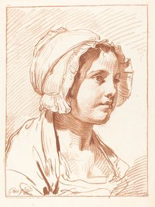 Head of a Young Woman Wearing a Cap, before 1764. Creator: Louis Marin Bonnet