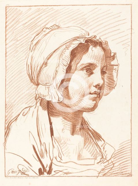 Head of a Young Woman Wearing a Cap, before 1764. Creator: Louis Marin Bonnet.